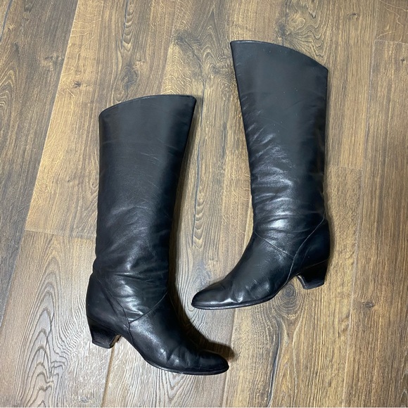 Leather Black Kitten Heel Boots - Picture 3 of 7